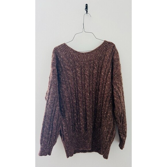 Vintage 90s Liz Claiborne Size M Chunky Wool Blend Marled Cable Knit Fisherman - Picture 5 of 5